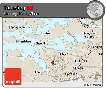 Shaded Relief Panoramic Map of Taiheling