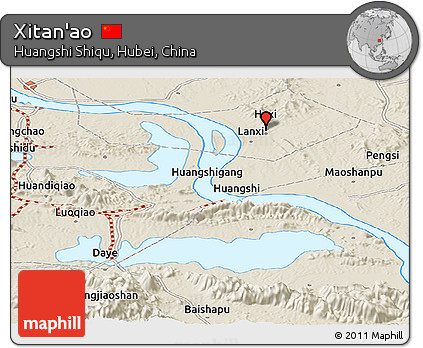 Shaded Relief Panoramic Map of Xitan'ao