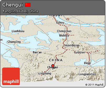 Shaded Relief Panoramic Map of Chengui