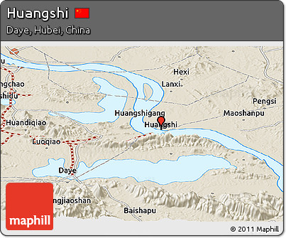 Shaded Relief Panoramic Map of Huangshi