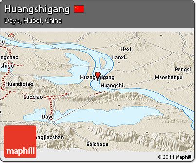 Shaded Relief Panoramic Map of Huangshigang