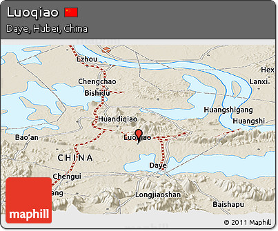 Shaded Relief Panoramic Map of Luoqiao