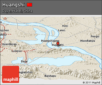 Shaded Relief Panoramic Map of Huangshi