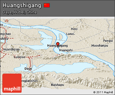 Shaded Relief Panoramic Map of Huangshigang