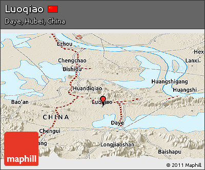 Shaded Relief Panoramic Map of Luoqiao