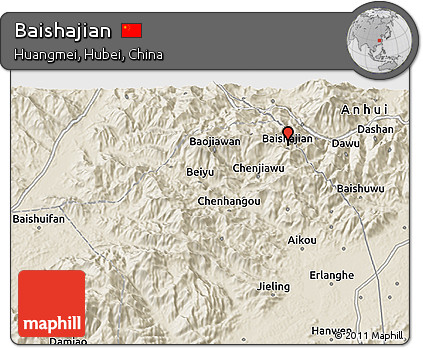Shaded Relief 3D Map of Baishajian
