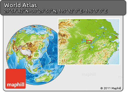 Physical Location Map of the Area around 30° 13' 46" N, 115° 40' 30" E