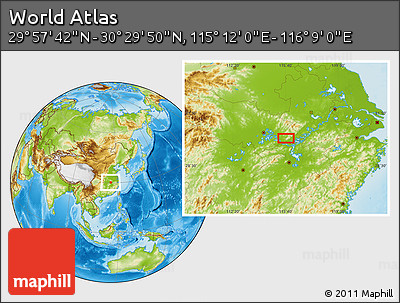 Physical Location Map of the Area around 30° 13' 46" N, 115° 40' 30" E