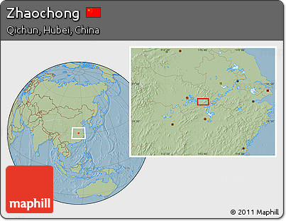 Savanna Style Location Map of Zhaochong, hill shading