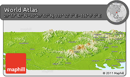 Physical Panoramic Map of the Area around 30° 13' 46" N, 115° 40' 30" E