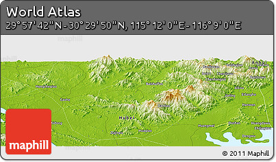 Physical Panoramic Map of the Area around 30° 13' 46" N, 115° 40' 30" E