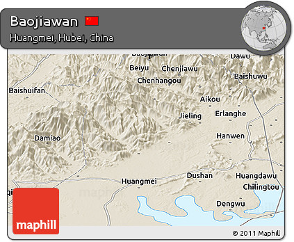 Shaded Relief Panoramic Map of Baojiawan