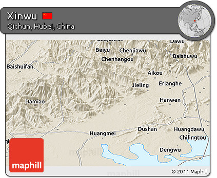 Shaded Relief Panoramic Map of Xinwu