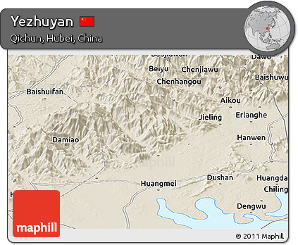 Shaded Relief Panoramic Map of Yezhuyan