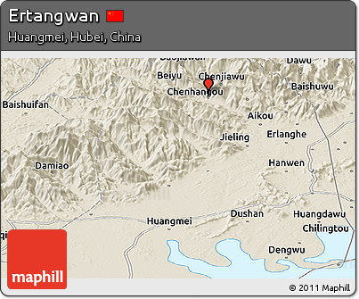 Shaded Relief Panoramic Map of Ertangwan