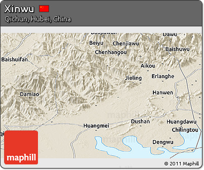 Shaded Relief Panoramic Map of Xinwu