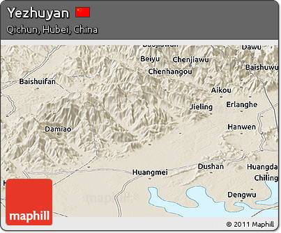 Shaded Relief Panoramic Map of Yezhuyan