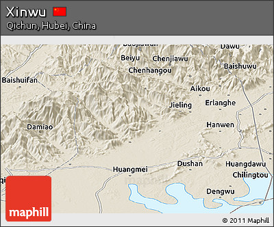 Shaded Relief Panoramic Map of Xinwu