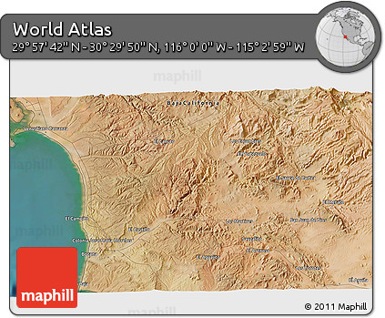 Satellite 3D Map of the Area around 30° 13' 46" N, 115° 31' 30" W