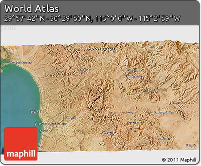 Satellite 3D Map of the Area around 30° 13' 46" N, 115° 31' 30" W