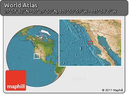 Satellite Location Map of the Area around 30° 13' 46" N, 116° 22' 30" W