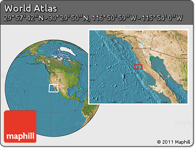 Satellite Location Map of the Area around 30° 13' 46" N, 116° 22' 30" W