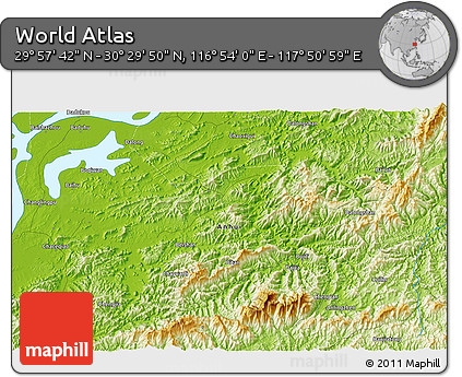 Physical 3D Map of the Area around 30° 13' 46" N, 117° 22' 30" E