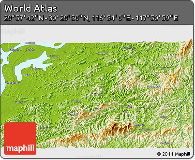 Physical 3D Map of the Area around 30° 13' 46" N, 117° 22' 30" E