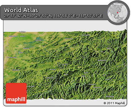Satellite 3D Map of the Area around 30° 13' 46" N, 117° 22' 30" E