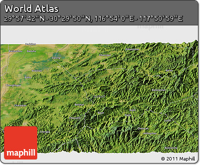 Satellite 3D Map of the Area around 30° 13' 46" N, 117° 22' 30" E