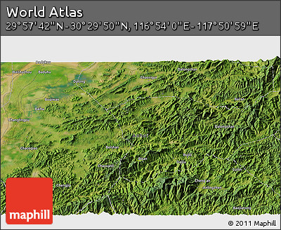 Satellite 3D Map of the Area around 30° 13' 46" N, 117° 22' 30" E