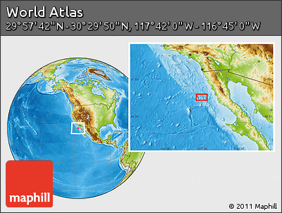 Physical Location Map of the Area around 30° 13' 46" N, 117° 13' 29" W