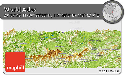 Physical Panoramic Map of the Area around 30° 13' 46" N, 118° 13' 29" E