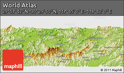 Physical Panoramic Map of the Area around 30° 13' 46" N, 118° 13' 29" E