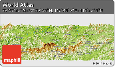 Physical Panoramic Map of the Area around 30° 13' 46" N, 118° 13' 29" E