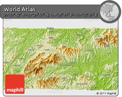 Physical 3D Map of the Area around 30° 13' 46" N, 119° 4' 29" E