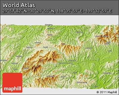 Physical 3D Map of the Area around 30° 13' 46" N, 119° 4' 29" E