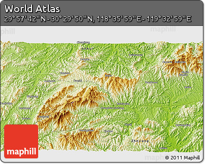 Physical 3D Map of the Area around 30° 13' 46" N, 119° 4' 29" E