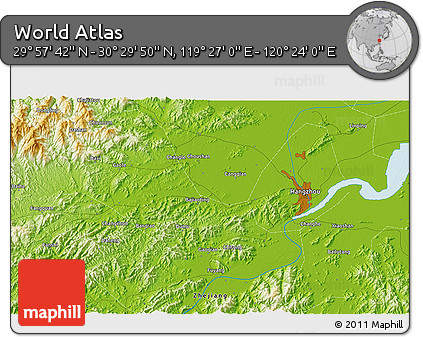 Physical 3D Map of the Area around 30° 13' 46" N, 119° 55' 30" E