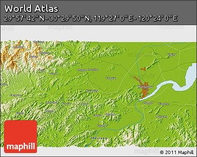Physical 3D Map of the Area around 30° 13' 46" N, 119° 55' 30" E