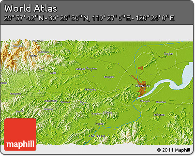 Physical 3D Map of the Area around 30° 13' 46" N, 119° 55' 30" E
