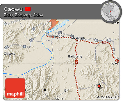Shaded Relief Map of Caowu