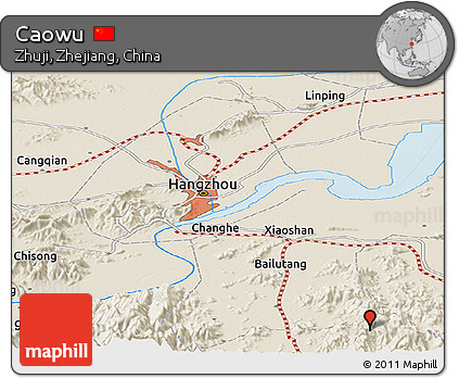 Shaded Relief Panoramic Map of Caowu