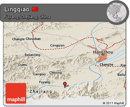 Shaded Relief Panoramic Map of Lingqiao