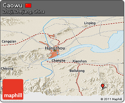 Shaded Relief Panoramic Map of Caowu