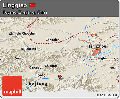 Shaded Relief Panoramic Map of Lingqiao