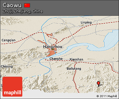Shaded Relief Panoramic Map of Caowu