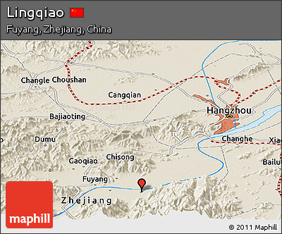 Shaded Relief Panoramic Map of Lingqiao