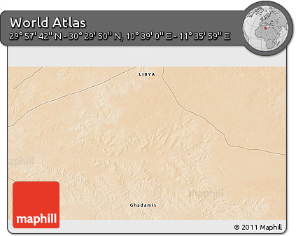 Satellite 3D Map of the Area around 30° 13' 46" N, 11° 7' 30" E