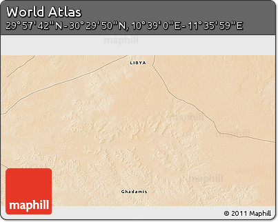 Satellite 3D Map of the Area around 30° 13' 46" N, 11° 7' 30" E